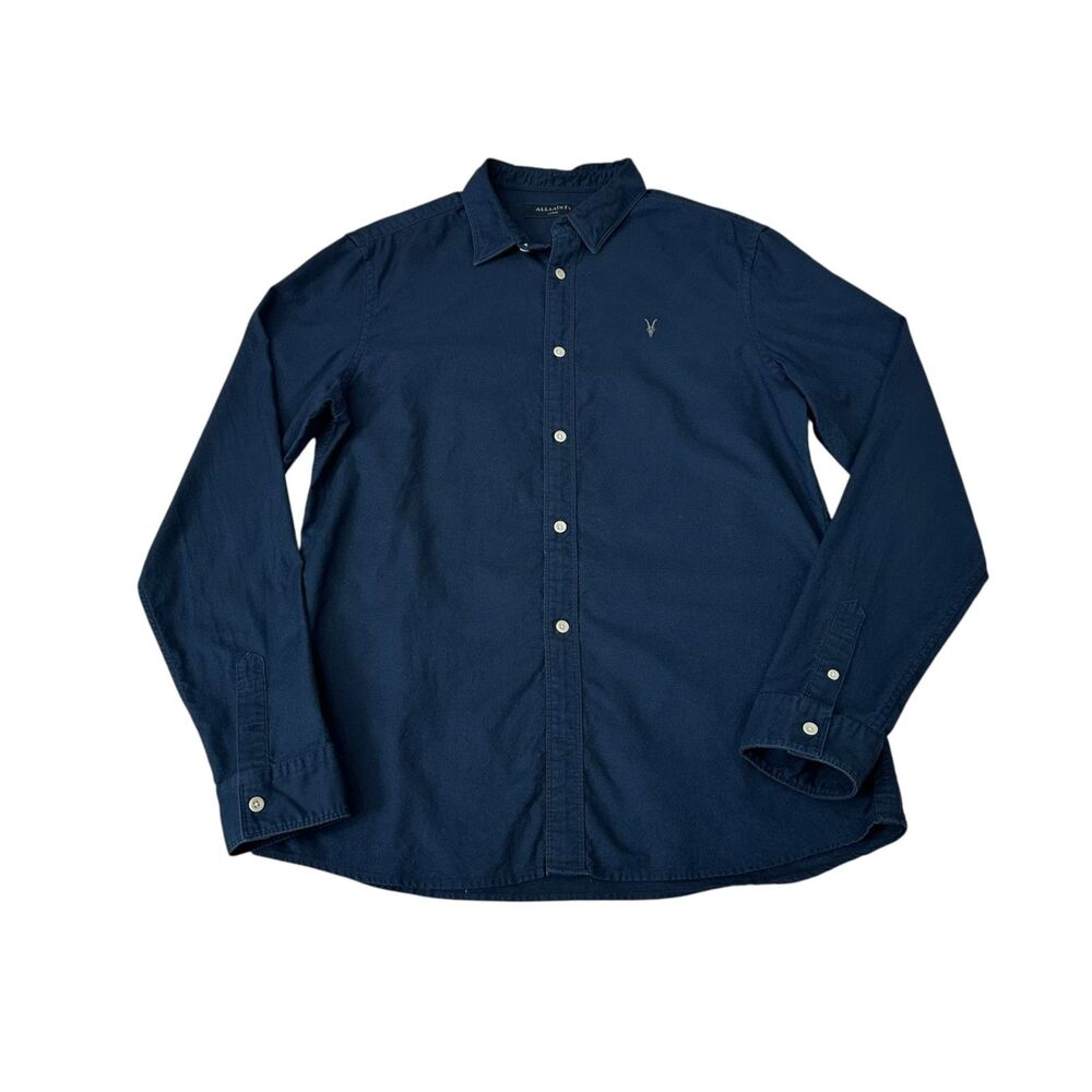 AllSaints Azur Long Sleeve Cotton Button Up Shirt Size L Slim Fit